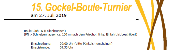 Einladung zum 15. Gockel Boule-Turnier